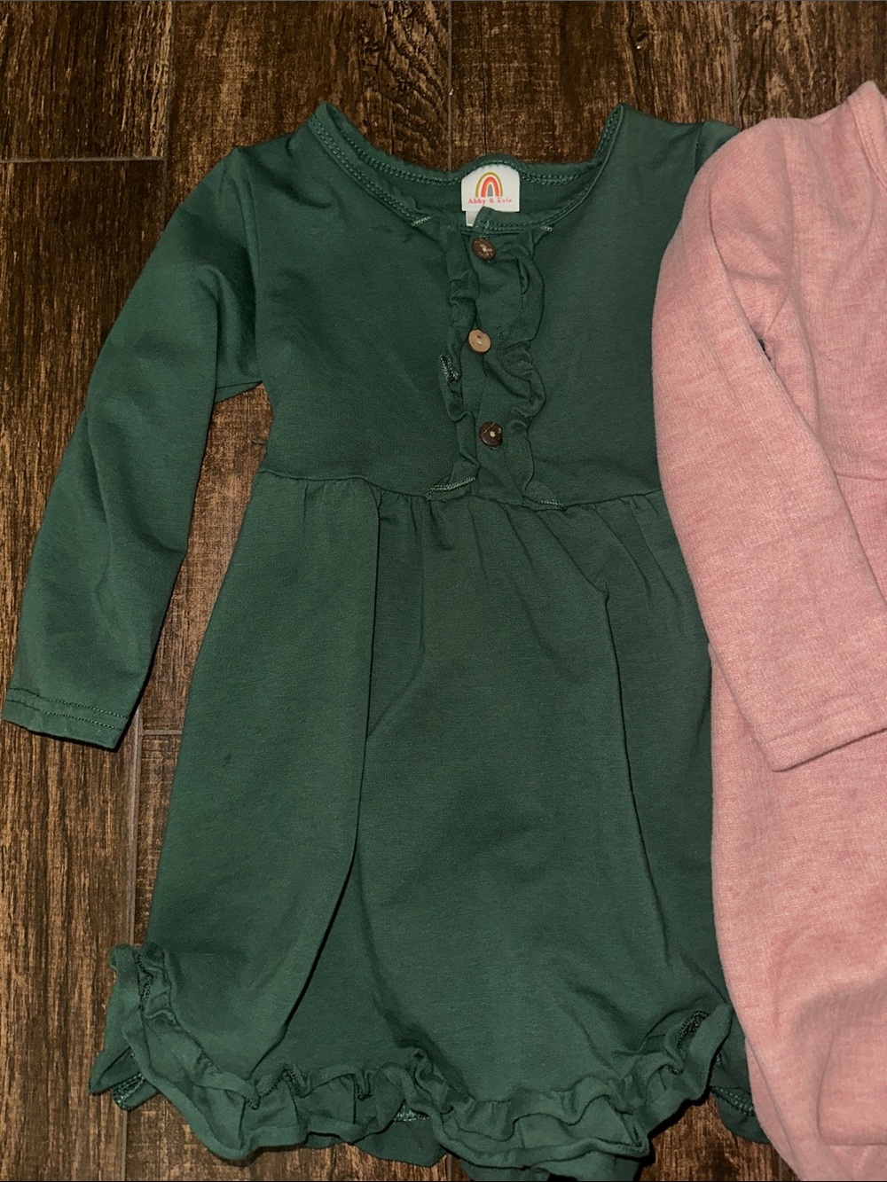 Girls' Ruffle-Trim Long Sleeve Dress - Pink, Green, Red bundle - Picture 5 of 8